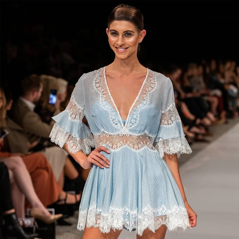 SIAM 2019 Женский Белый Синий кружевной комбинезон с вырезами дизайнерский