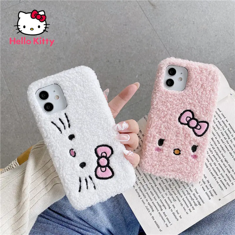 

Hello Kitty Plush Phone Case for IPhone13 13Pro 13Promax 11 12 12Pro Max X XS MAX XR 7 8 Plus Pink Cute Phone Case