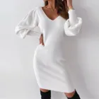 Женское осенне-зимнее теплое платье, соблазнительные однотонные кружевные облегающие платья с V-образным вырезом и открытой спиной, облегающее мини-платье с длинными рукавами и вырезами