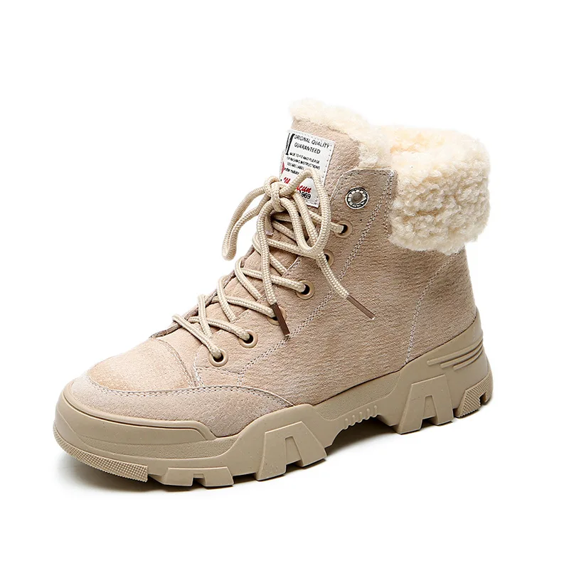 Fujin/женские ботинки Зимние Теплые ботильоны Ботинки на шнуровке Меховая плюшевая