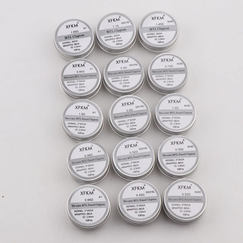 Новинка XFKM 10 шт./кор. NI80/A1/SS316L MTL Clapton готовые катушки для RDA RTA RBA мод нагревательный