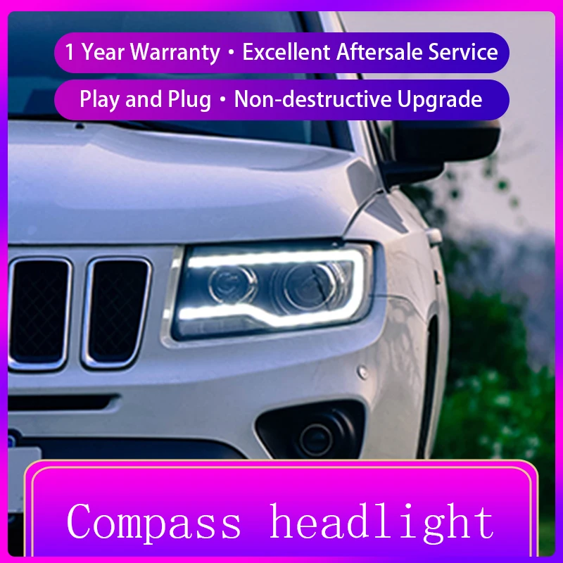 

for Jeep Compass Headlight 2012-2016 Compass LED Headlight DRL Hid Head Lamp Angel Eye Bi Xenon Projector