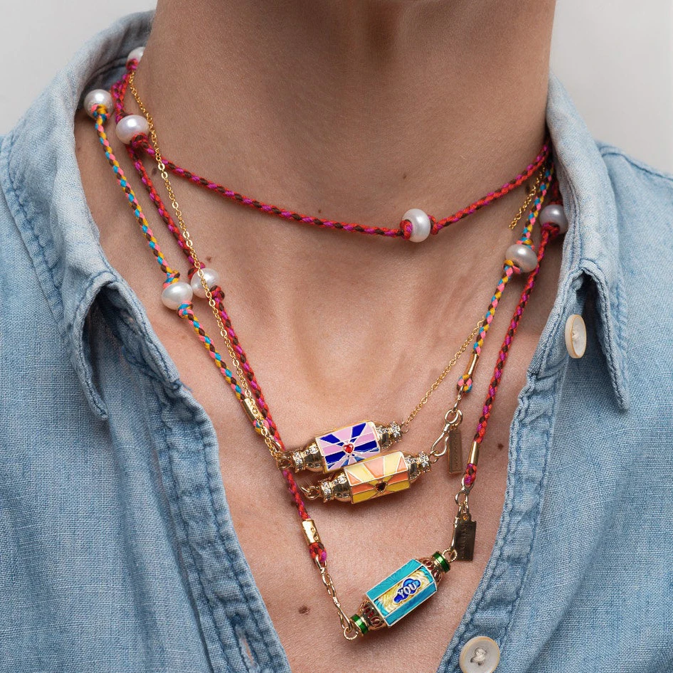 2021 медальон Ожерелье Амулет хлопковый шнур пресноводный жемчуг цирконий эмаль