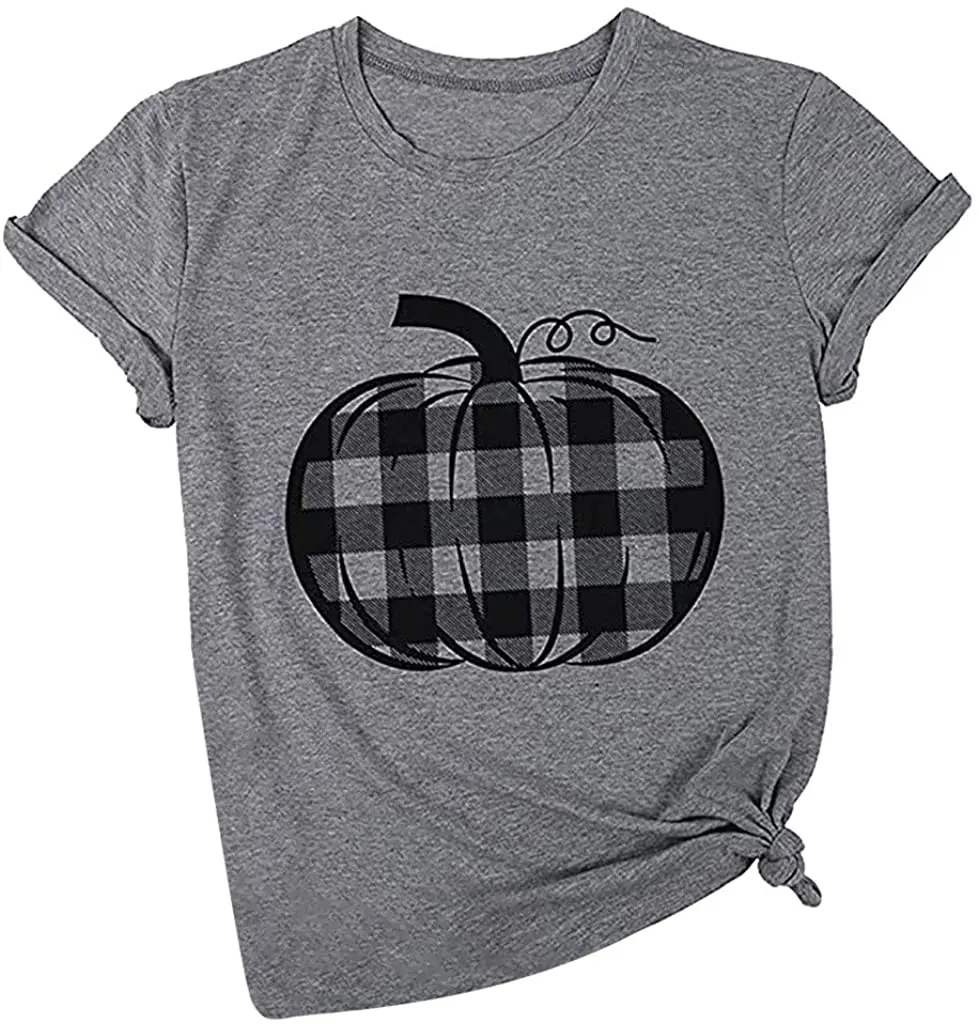

Womens Casual Pumpkin Graphic Printed Short Sleeve Crewneck Tee Shirt Halloween Tops