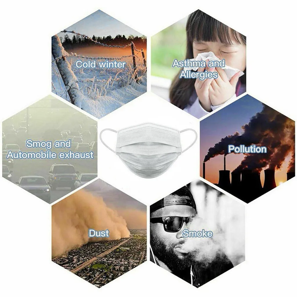 50/100 шт белый одноразовые дыхательные аппараты для взрослых Маска лица 3ply петли