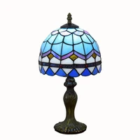 Tiffany Lamp Glass Table Lamps European Style Vintage Luxury Tiffany Lamp Blue E27 Bedroom Living Room Church LED Table Light