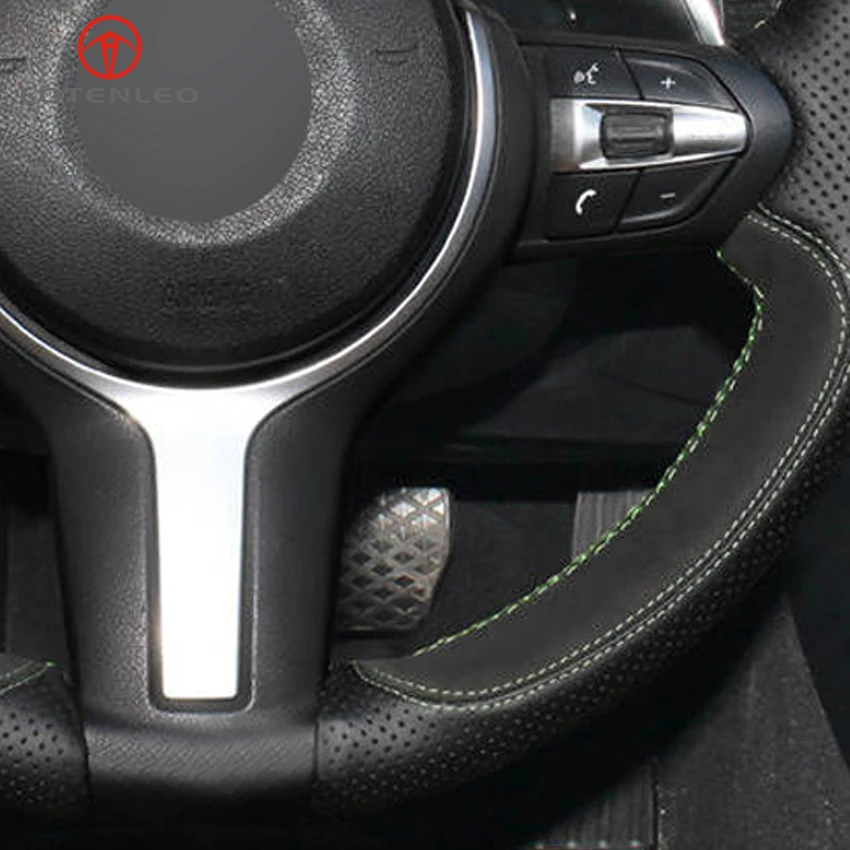 

LQTENLEO Black Leather Suede Car Steering Wheel Cover for BMW M2 F87 M3 F80 M4 F82 F83 M5 F10 M6 F06 F12 F13 X5 M F85 X6 M F86