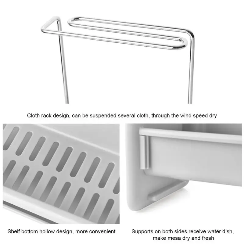 

Portable Kitchen Sponge Storage Rack Sink Cleaning Brush Soap Organizer Rack Towel Bar Drain Tray Towel Hanging Drying Holder