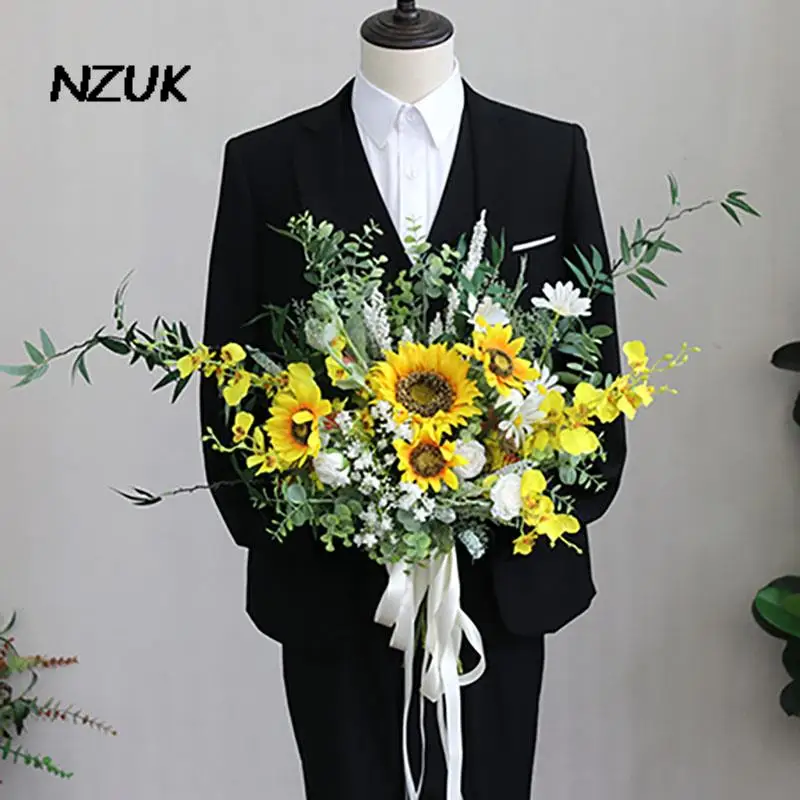 

NZUK Шелковый свадебный букет, искусственный букет невесты, Подсолнухи, ramo de la boda, свадебные цветы, свадебные аксессуары