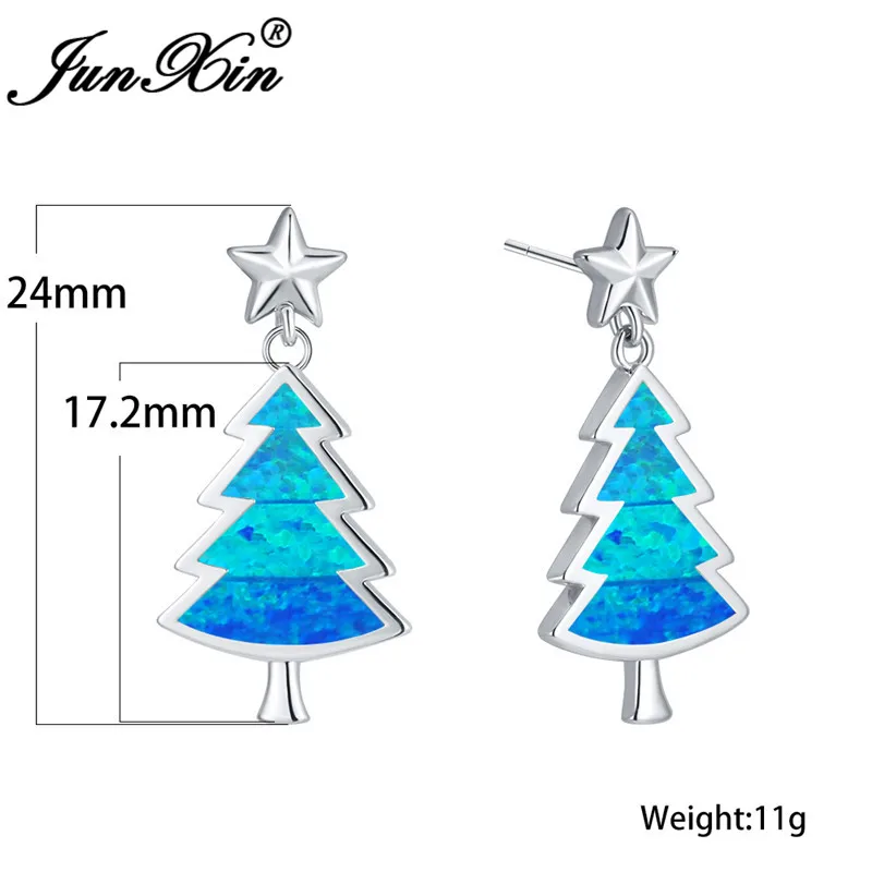 Christmas Tree Stud Earrings For Women Men White Gold Rose Color Blue Fire Opal Wedding Cute Star Earring Jewelry | Украшения и