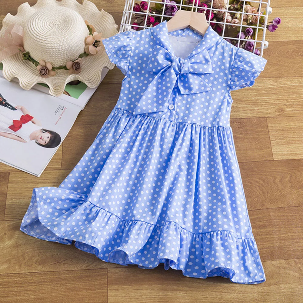 

Menoea 2022 New Summer Casual Dresses for Kids Girls Clothes Spring Bowknot Dots Princess Costumes Toddler Girl Outfits 3-7 Year