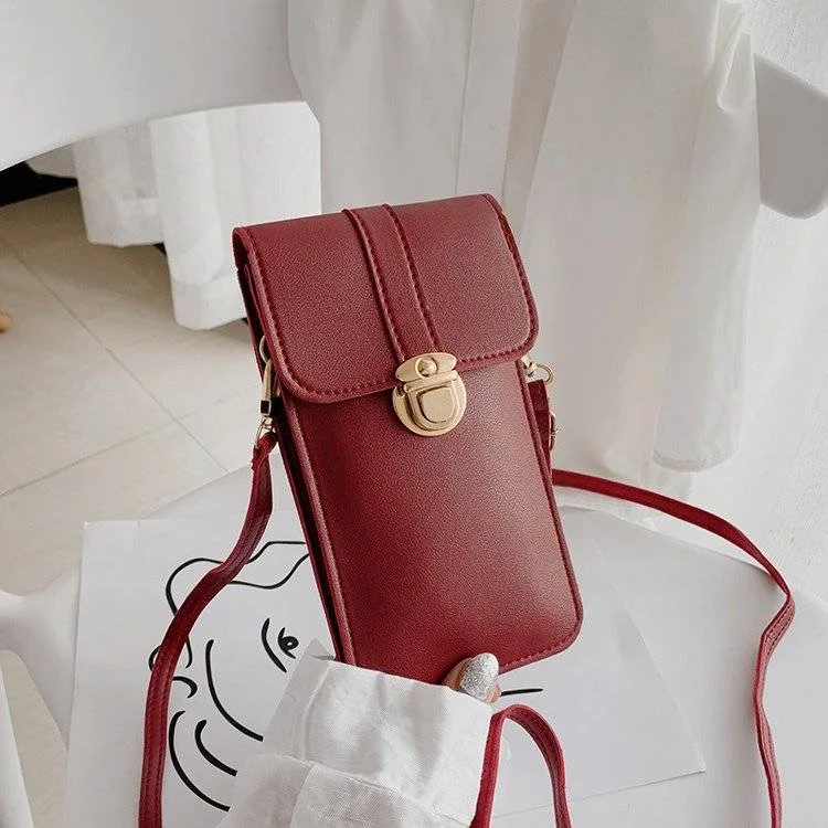 

Free Shipping Home touch screen multifunctional hanging neck PU crossbody mobile phone bag