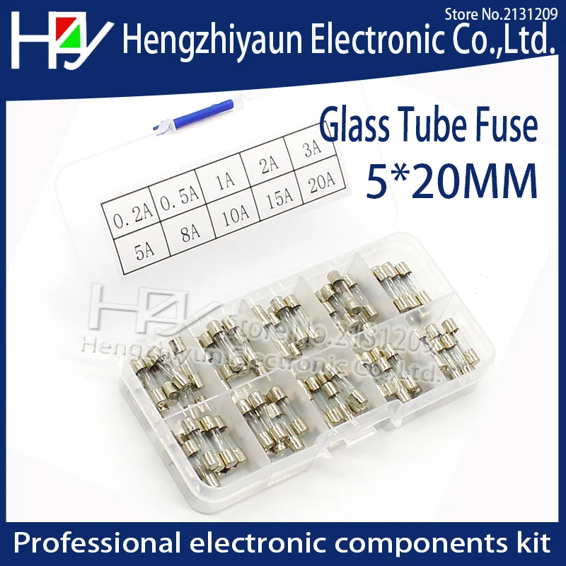 Hzy 100Pcs Set 5x20mm Quick Blow Glass Tube Fuse Assorted Kits Fast-blow Fuses fuse wire 5*20mm diy kit | Обустройство дома