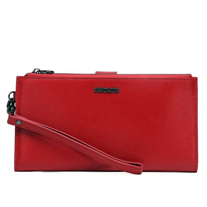 New Design women's genuine leather Fashion For Women handbag double zipper Long Wallet with wrist buckle luxury designer purse