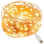 Светодиодная гирлянда, 10 м, 5 м, Водонепроницаемая USB гирлянда из медного провода, сказочные огни для Рождественского украшения, для вечеринки, 8 цветов