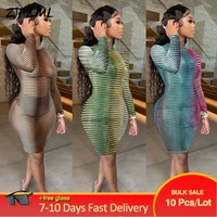 bulk items wholesale lots womens mini dress streetwear long sleeve waist shape bandage dresses sexy gradient striped vestidos