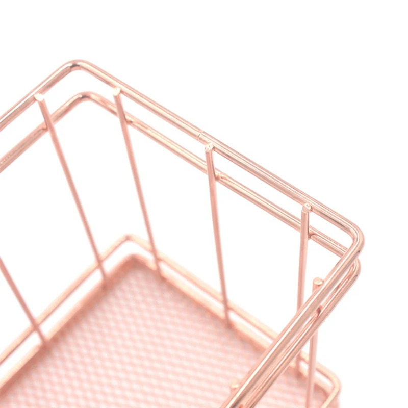 Горячая проволока железная корзина для хранения розовое золото прочная домашняя