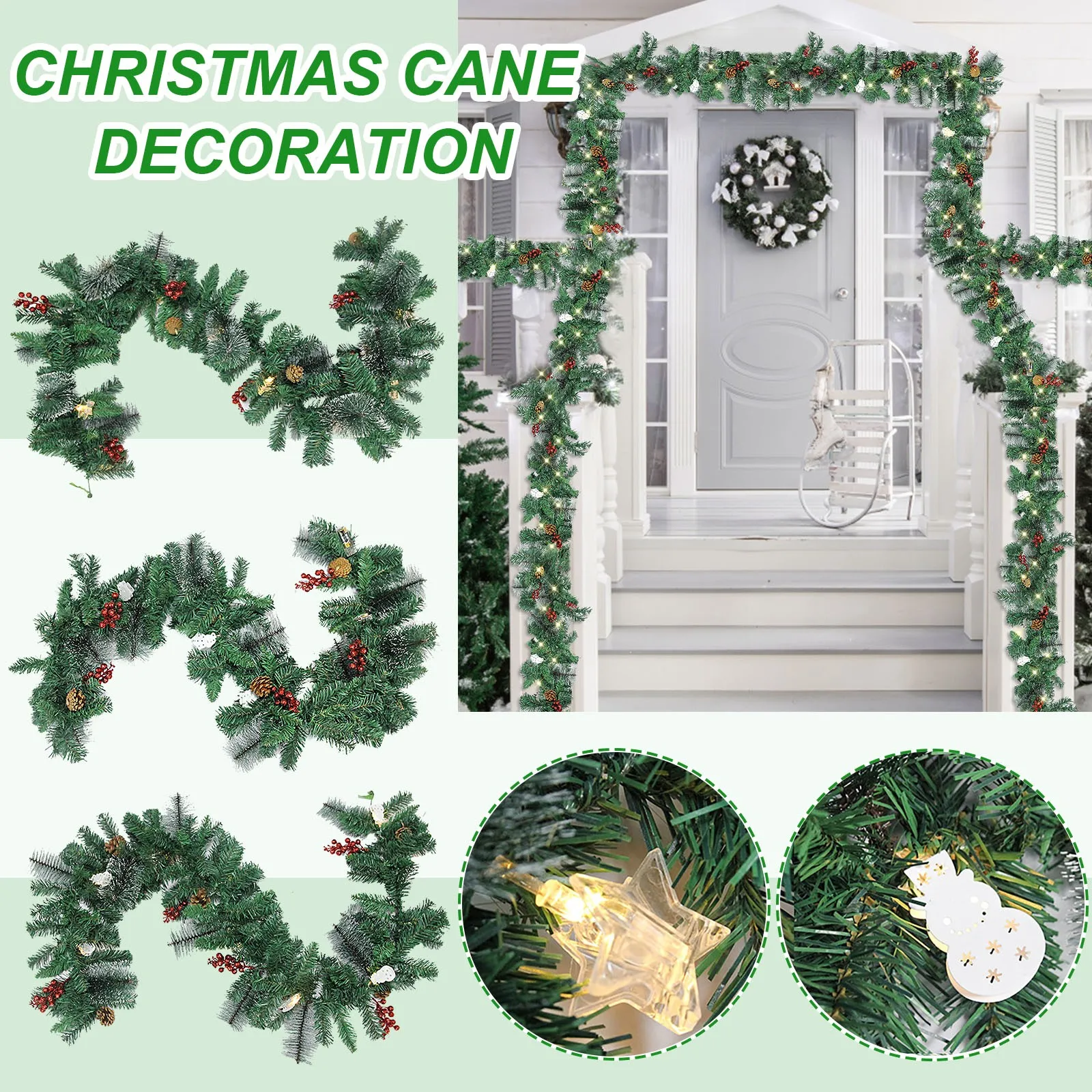 

Creative Christmas Wreath 1.8m Rattan Decor Unique Shape LED Lights Artificial Flower Vine Christmas Garland Stair Railing Decor