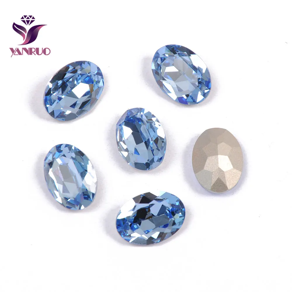 YANRUO, 4120, овальные украшения, стеклянные стразы, драгоценные камни, сделай сам, кристаллы для шитья, Необычные камни, заостренные сзади, пришитые стразы, яркие для одежды - Цвет: Light Sapphire