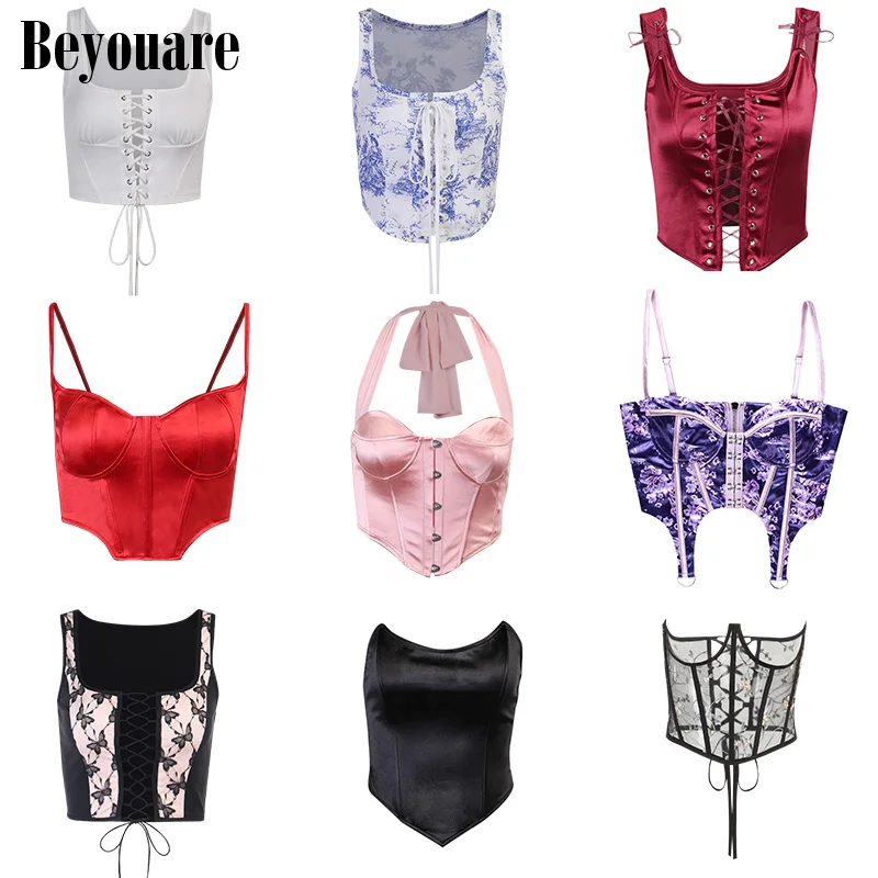 

Beyouare Vintage Y2k Crop Top Camis For Women's 2021 Summer Sexy Sleeveless Dunk Stretch Tank Fashion Elegant T Bustier Clothing