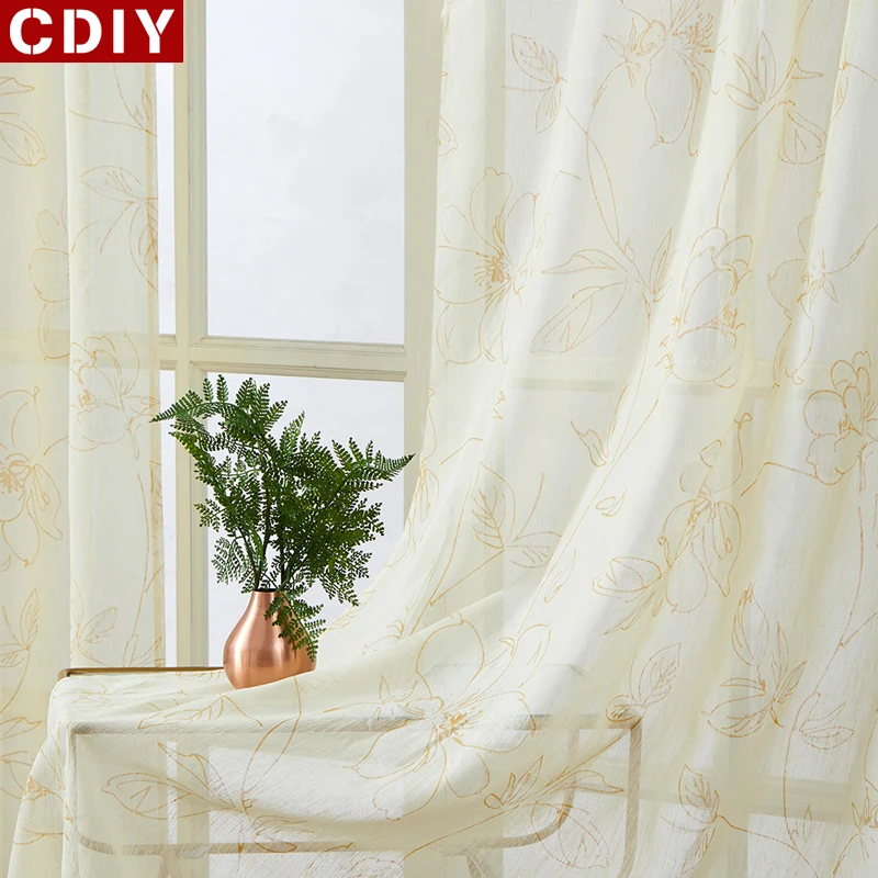 

CDIY Modern Floral Tulle Sheer Curtains for Living room Bedroom Curtains Window Screening for Kitchen Drapes Voile Curtain Door