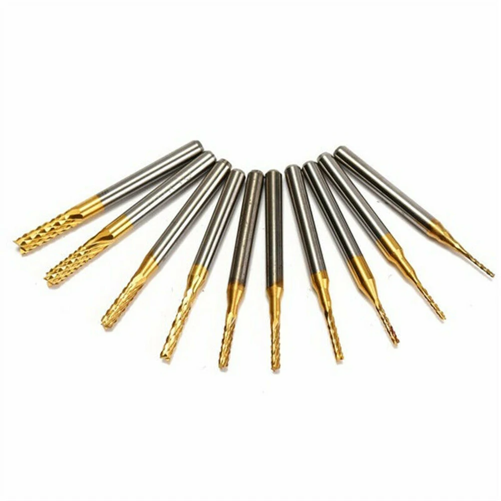 

10Pcs set End Mill 1/8\\\" Shank Coated Carbide CNC Milling Cutter Router Bits New