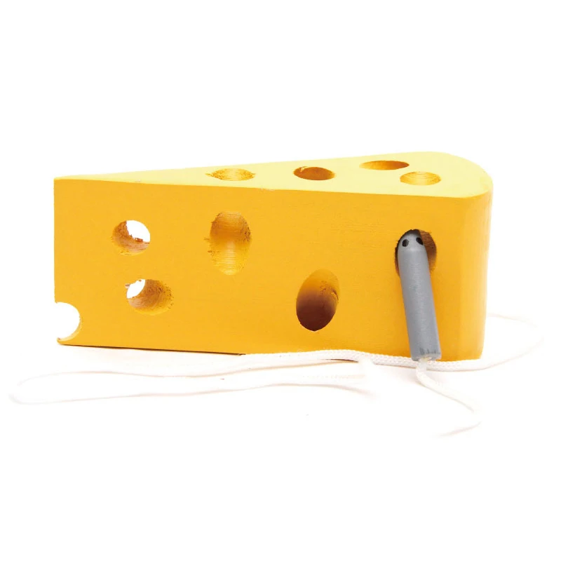 Детские деревянные игрушки Монтессори мышь нить сыр шнуровка резьба фрукты