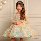 Детское вечернее платье-пачка с блестками, с цветами