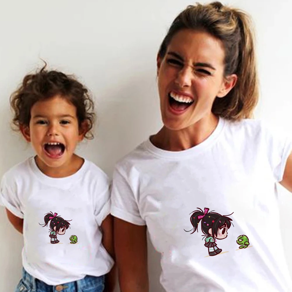 

Disney Naughty Cute Vanellope Printed Girl Tshirt Fashion Popular Family Look Outfits Women T-shirt Casual Children's Clothes