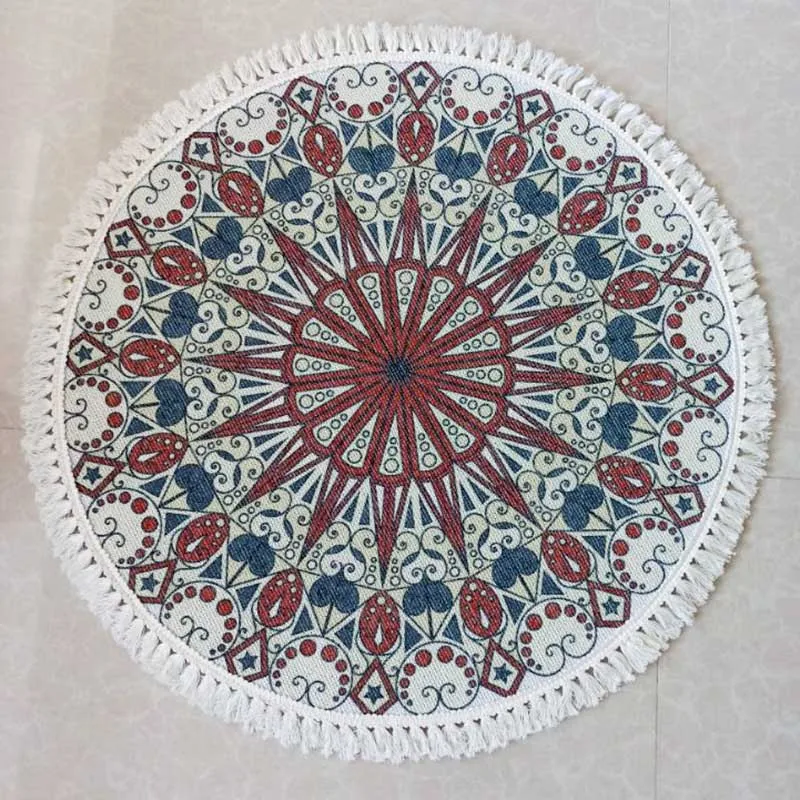 Nordic Round Carpet for Living Room Big Cotton Linen Boho Vintage Tassel Rugs Mandala Non Slip Floor Mat Modern Morocco | Дом и сад