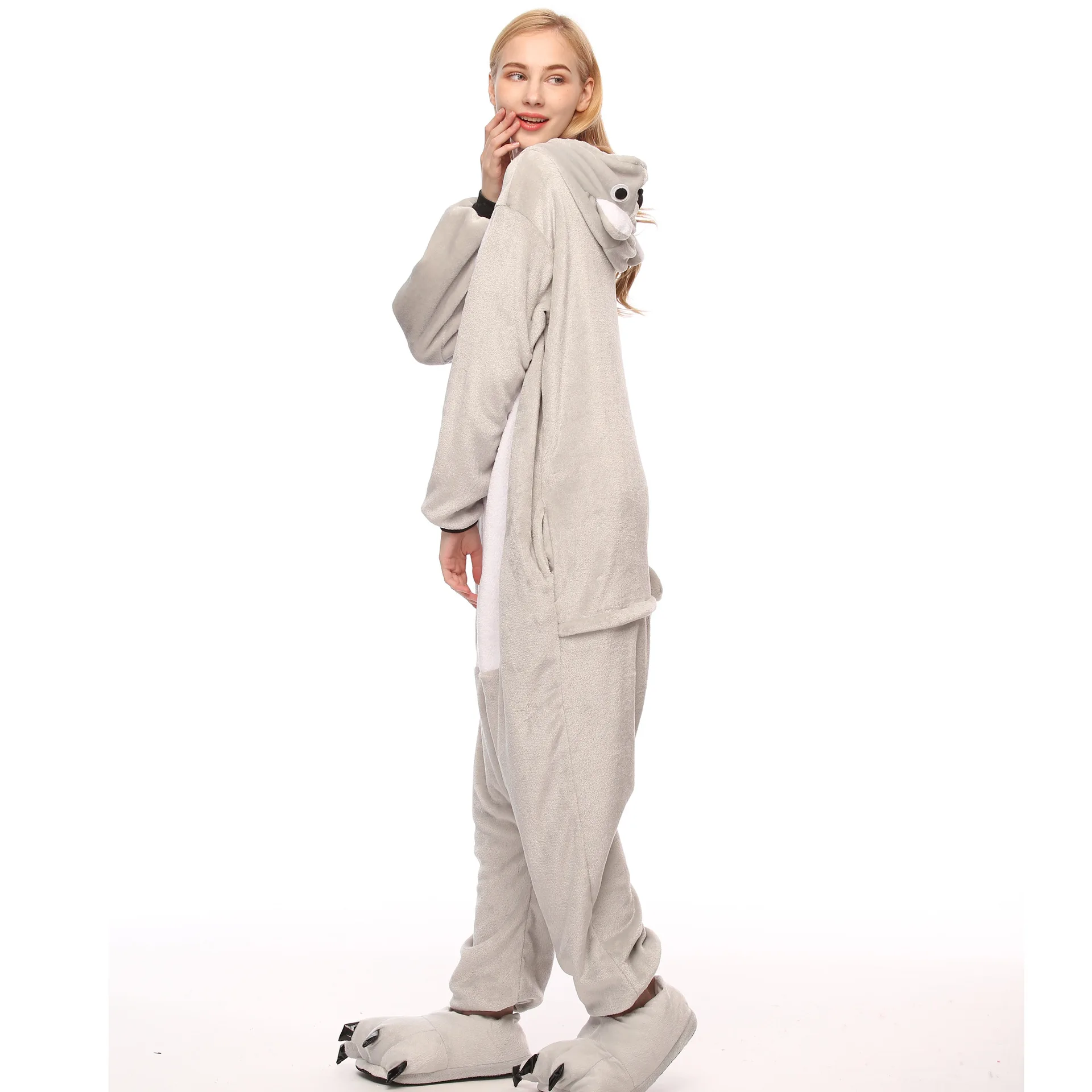 New Adults Animal Pajamas Cartoon Sleepwear Koala Pajamas Sets Anime Kigurumi Women Men Warm Flannel Hooded