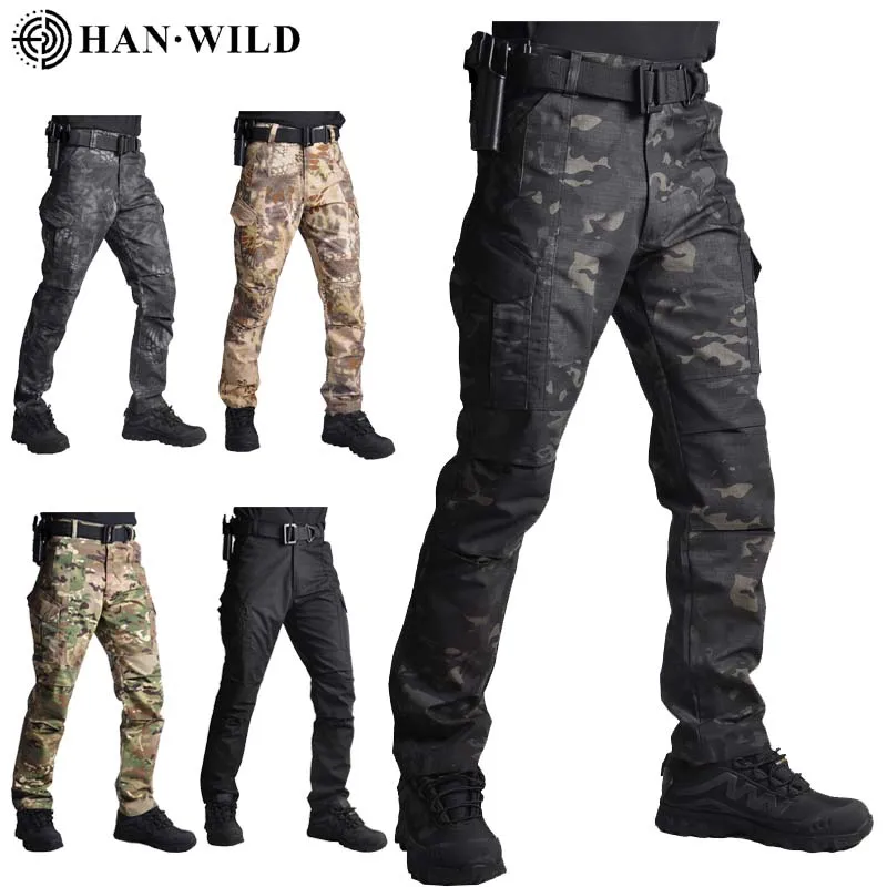 

HANWILD Tactical Cargo Pants Mens Summer Straight Combat Army Military Pants Cotton Many Pockets Stretch Security Trousers Men