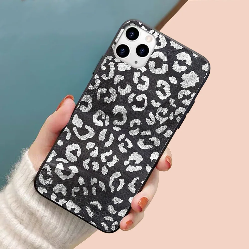 

Black white leopard pattern soft TPU border phone case for iphone 11PRO 11PROMAX 11 X XS XR XSMAX 6 plus 7 7plus 8 8plus cover