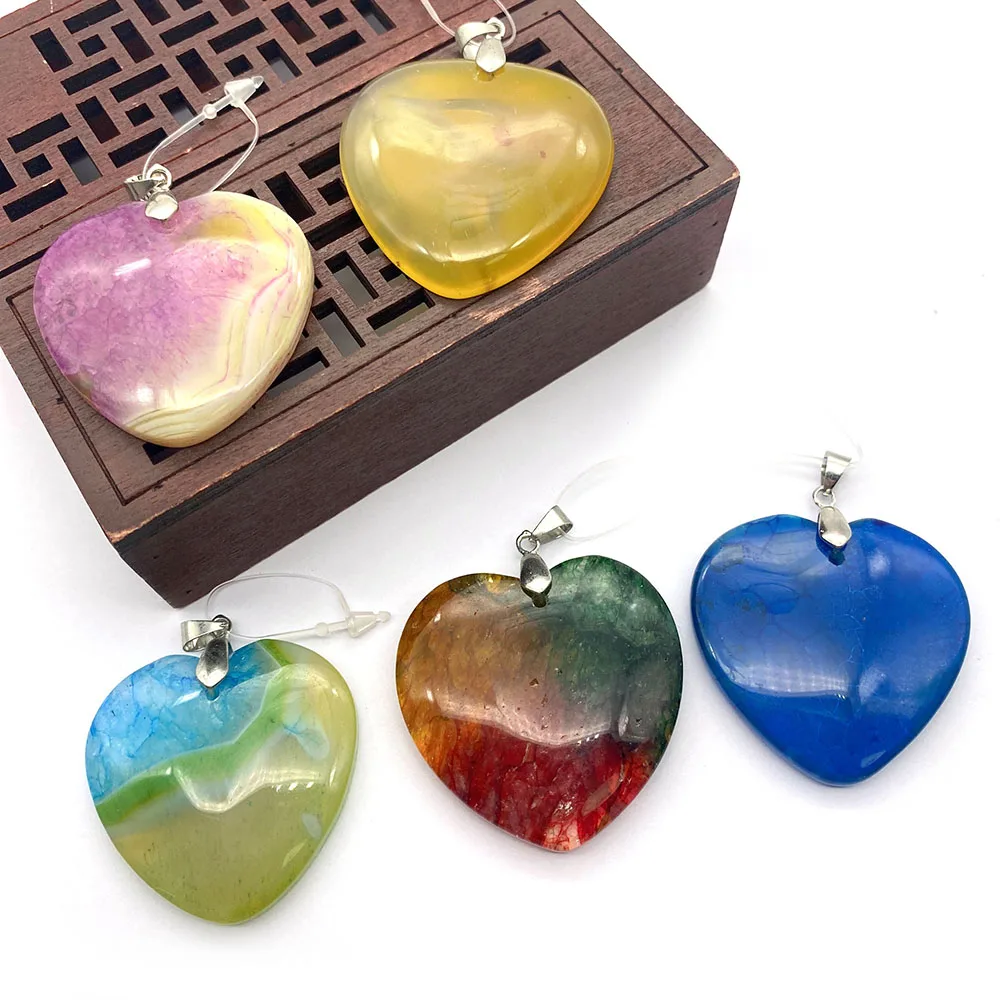 

1pcNatural Semi-precious Stone Pendant Agate Heart-shaped Color Pendant Necklace Earring Bracelet DIY Jewelry Making Accessories