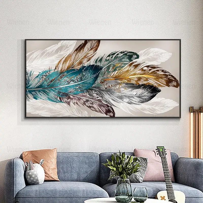 Постер на холсте с изображением листьев гинкго и перьев