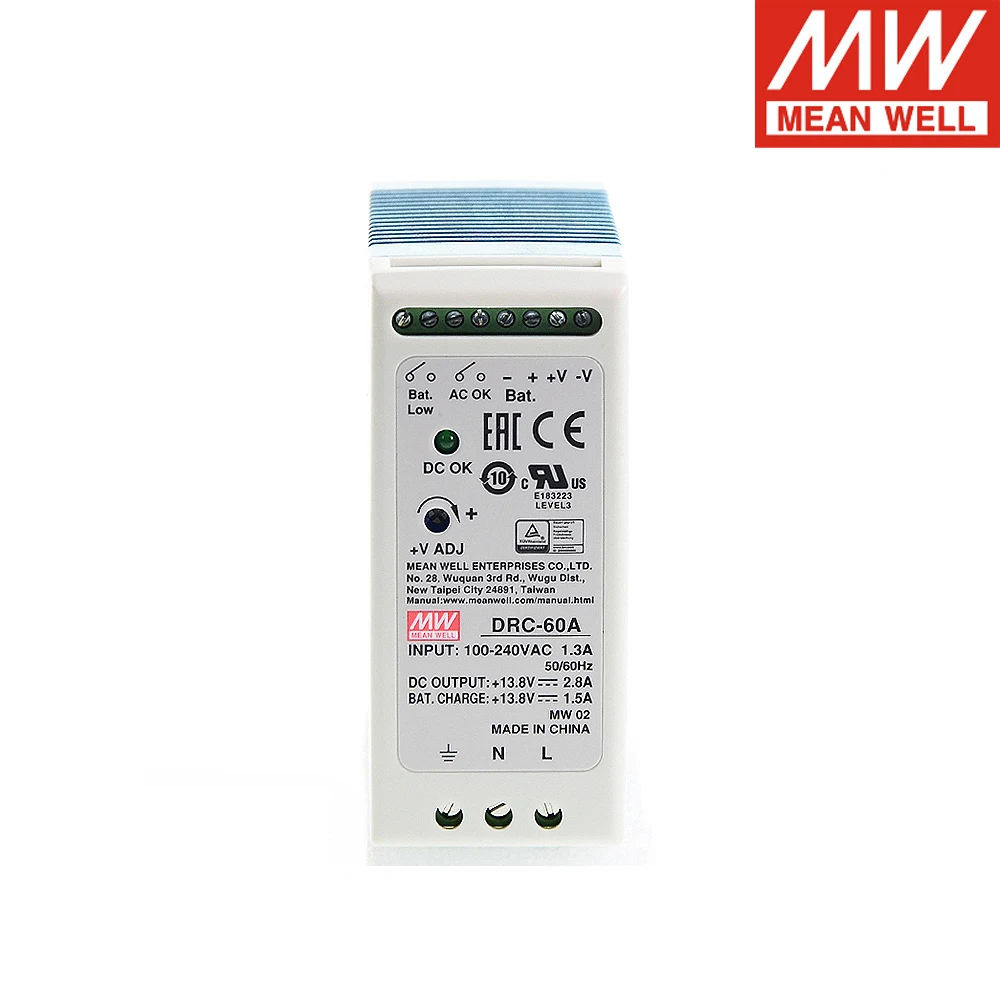 Оригинал MEAN WELL DRC-60A 13,8 В, а, 60 Вт, стандартная промышленность Безопасности на DIN-рейке или импульсный источник питания