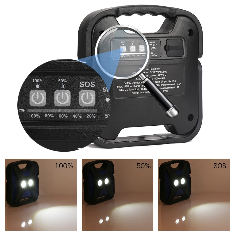 

40W Car Work Light COB LED Sportlight 10000mah USB Charging Magnet Propping Night Lamp For Camping Lantern WorkShop Flashlight