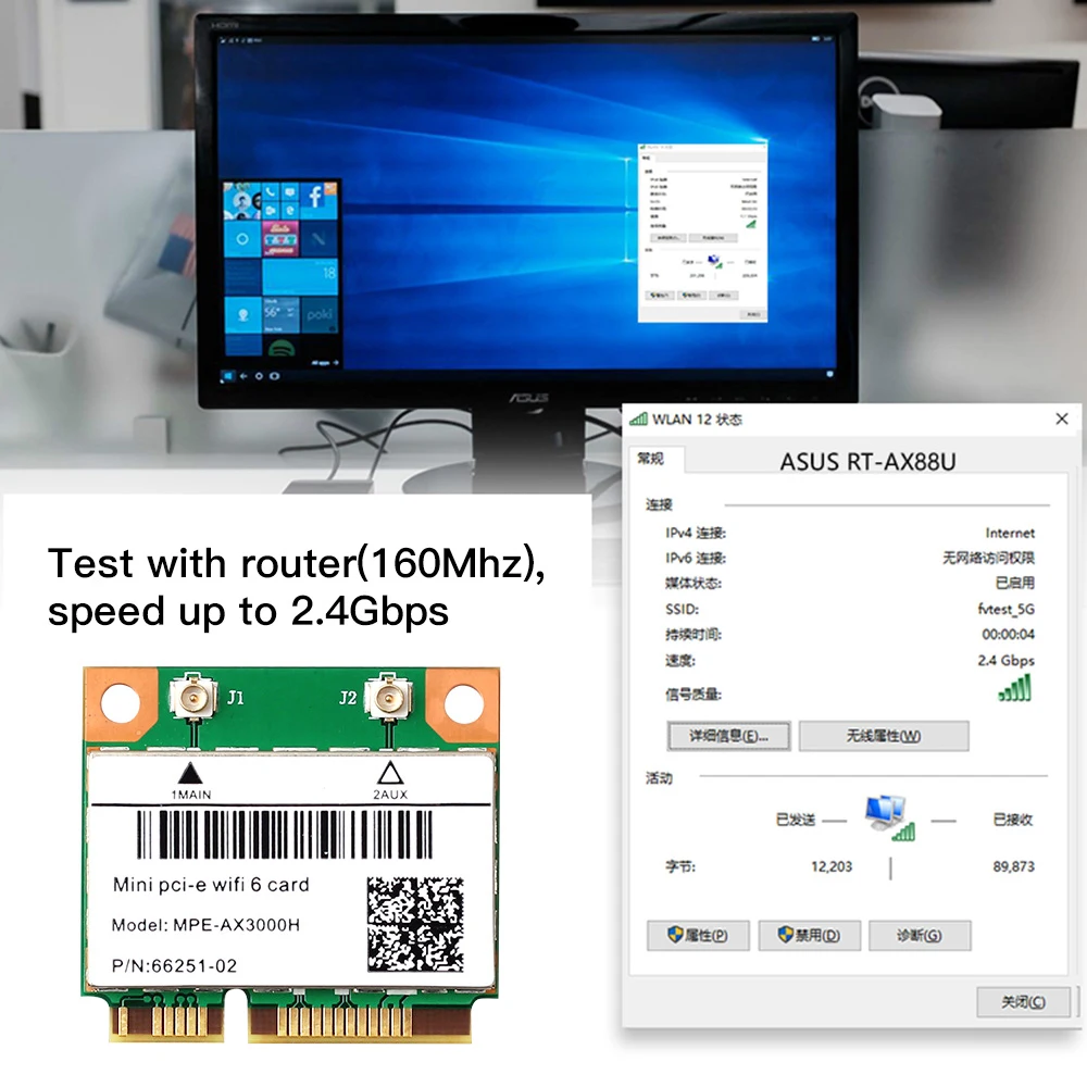 

2974Mbps Wifi 6 Dual Band Wireless Half Mini PCI-E Network Wlan Wifi Card Bluetooth 5.0 802.11ax/ac 2.4Ghz/5Ghz Adapter MU-MIMO