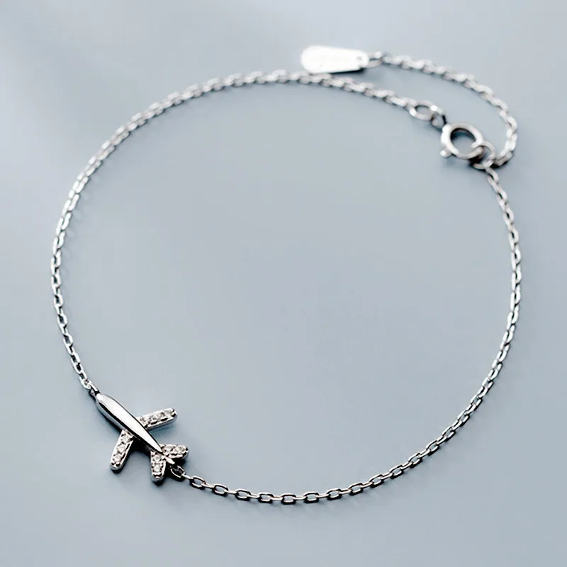 

Adjustable 925 Sterling Silver Plane Charm Bracelet Elegant Women Fashion Jewelry Браслет sl217
