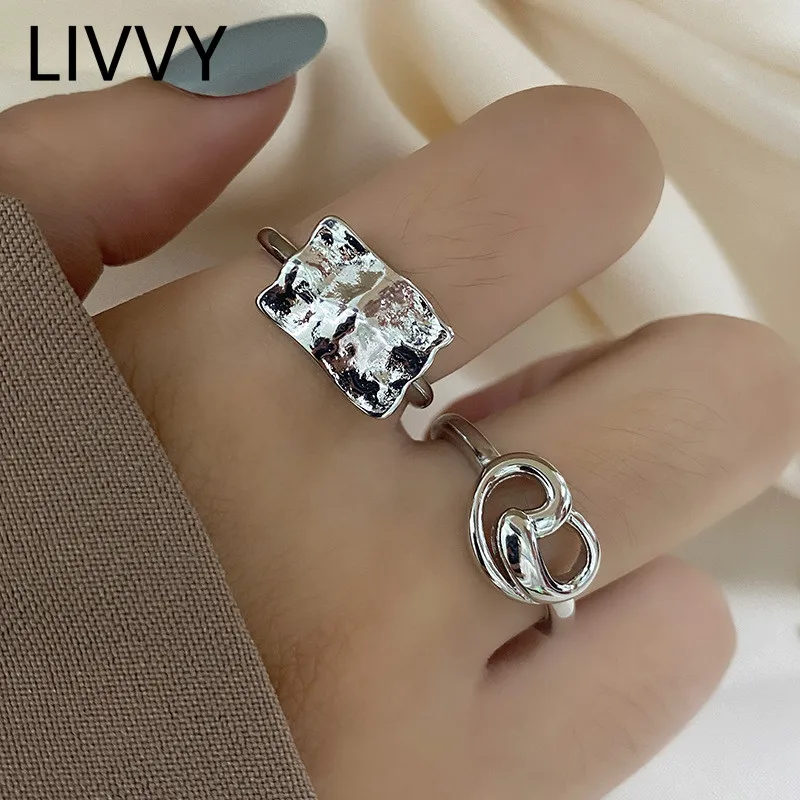 Серебряное кольцо с гладкой поверхностью, асимметричное прямоугольное кольцо с отверстиями в форме сердца, регулируемое для женщин, модное креативное украшение для вечеринки