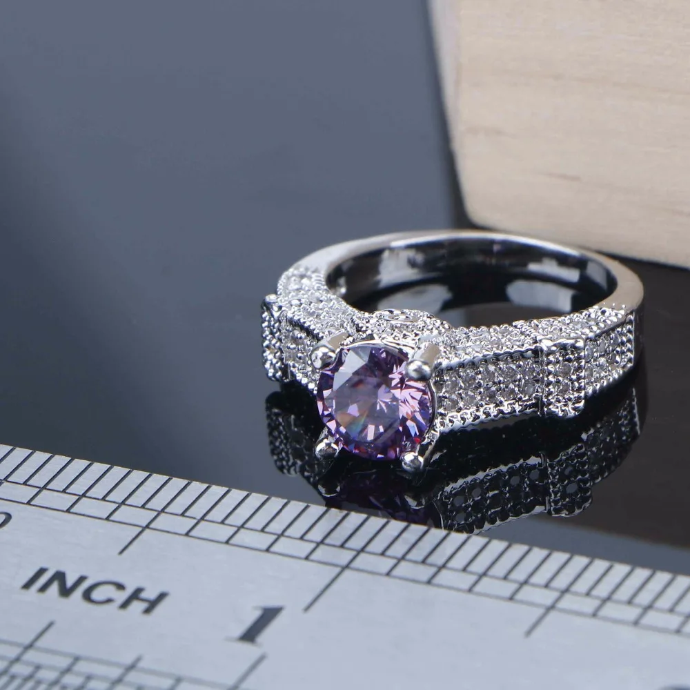 

Purple Cubic Zirconia Bridal Jewelry Sets Wedding Silver 925 Bracelet Ring Earrings Pendant Necklace For Women Custome Jewellery