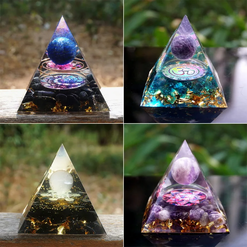 

Tree of Life Orgone Pyramid Amethyst Peridot Healing Crystal Energy Orgonite Pyramide EMF Protection Meditation Tool