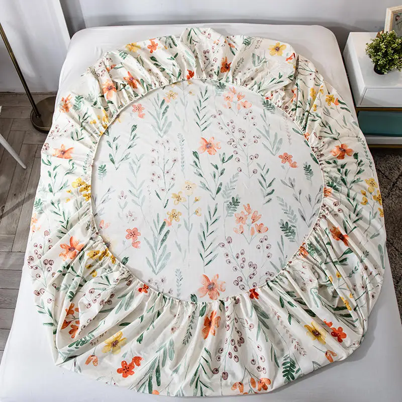 Простыня из 100% хлопка с принтом в виде маленьких цветов простыня эластичным