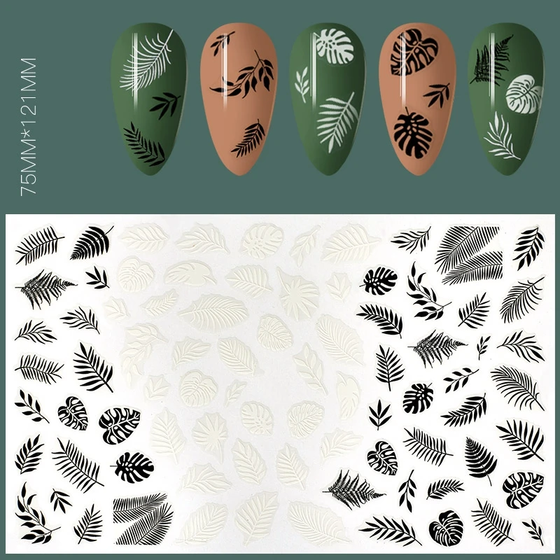 Наклейки для ногтей зеленые листья геометрические цветы кактус искусство