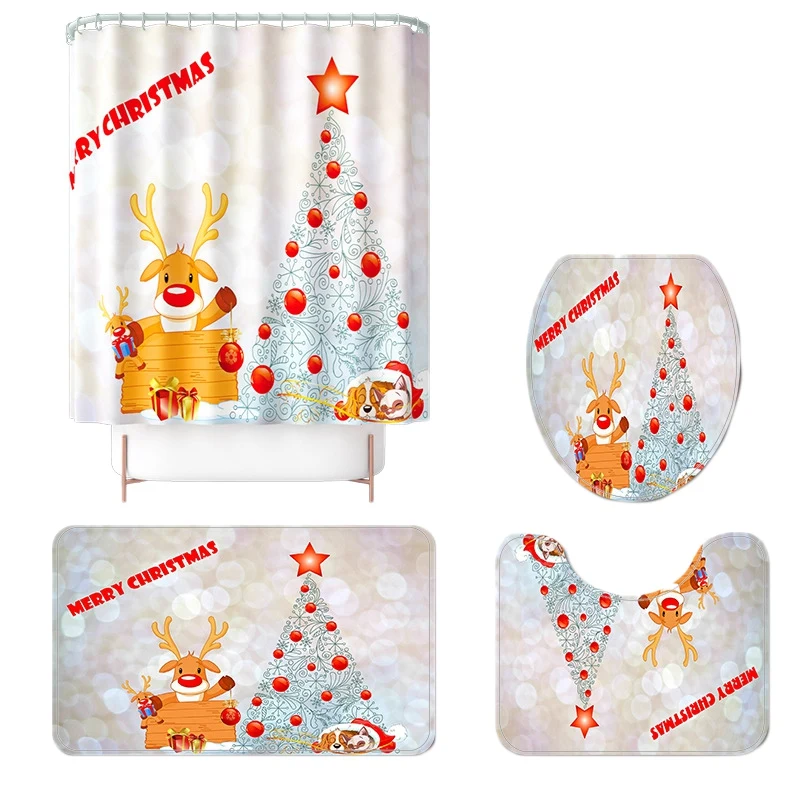 Коврик с принтом рождественской елки и лося 4 шт. в комплекте коврик для ванной