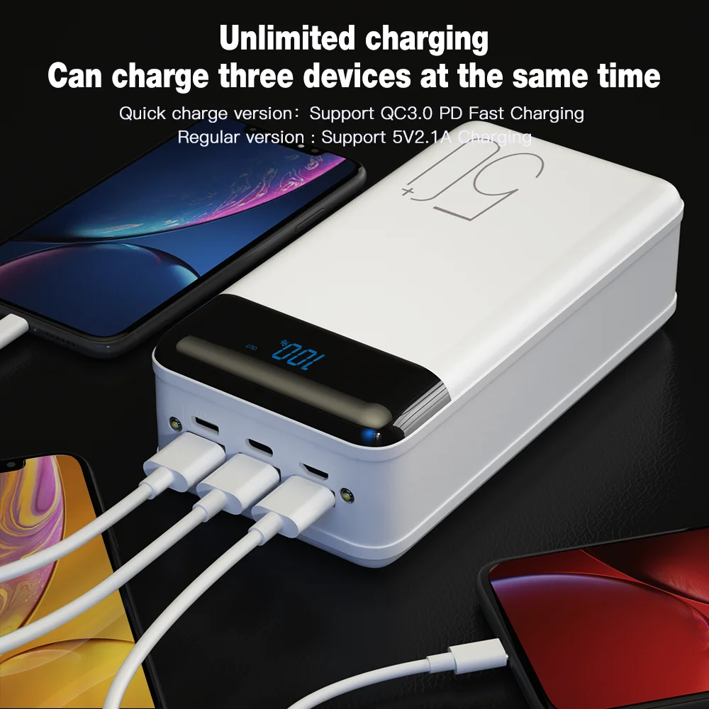 18w qc3 0 fast charging power bank 50000mah portable charger led digital display external battery powerbank for iphone 12 xiaomi free global shipping