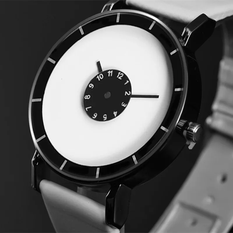 Модные креативные часы мужские кварцевые наручные с кожаным ремешком