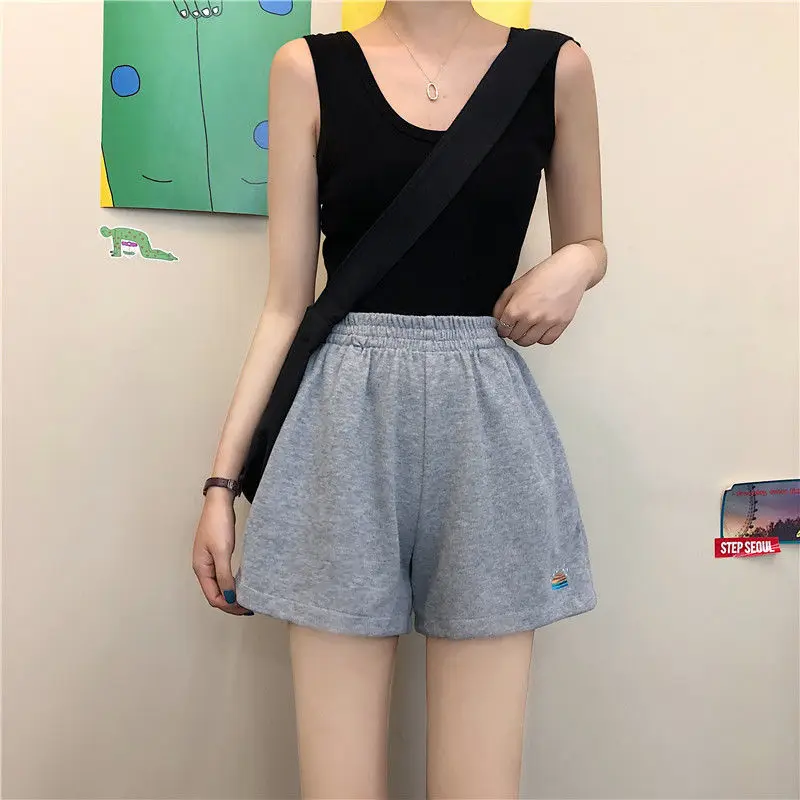 

Shyloli Casual Women Sports Shorts Pure Color Loose Comfortable Elastic Waist High Waist Leisure Fashion Shorts 2021 New