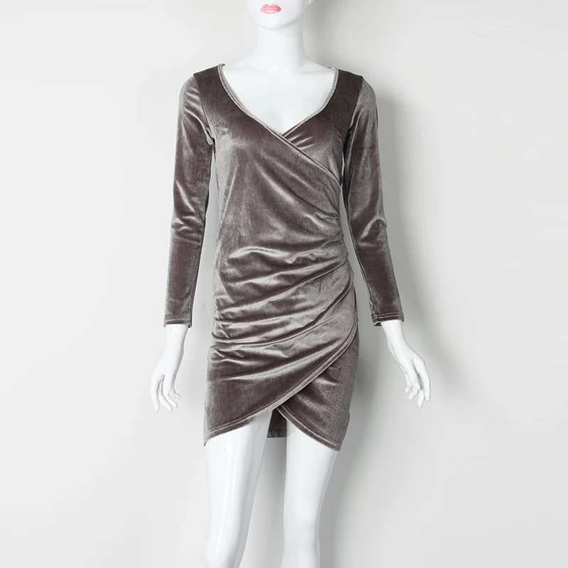 Женские бархатные платья для женщин офисные Для женщин Bodycon платье осень с v-образной горловиной и длинными рукавами на зиму пикантные Mujer мини размера плюс GV1030