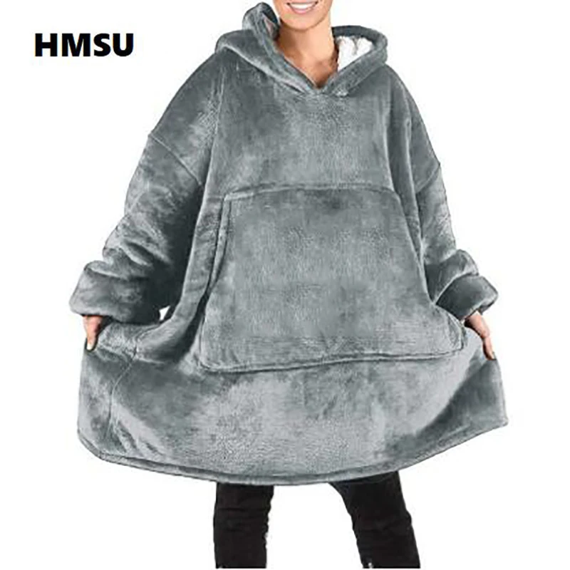 

HMSU Winter Warm TV Wearable Blanket Long Sleeve Wild Homewear Sofa Cozy Blanket Plush Sweatshirt Hooded Fleece Blanket Outwear